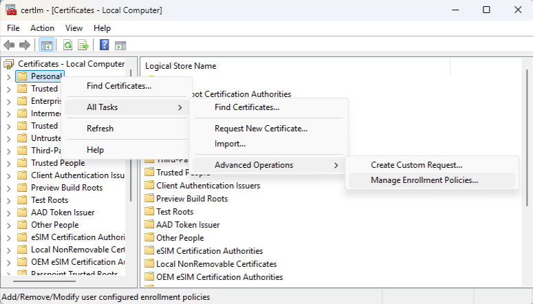 Manage enrollment Policies